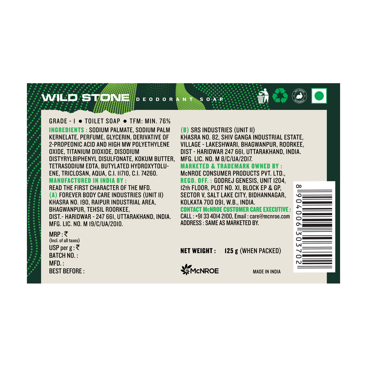 Wild Stone Forest Spice pack of 3, (125gm each)